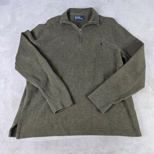 Polo Ralph Lauren Estate Rib 1/4 Zip Sweater Mens M Olive Purple Pony Pullover